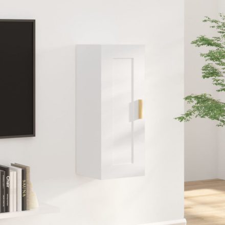magasfényű fehér szerelt fa faliszekrény 35 x 34 x 90 cm