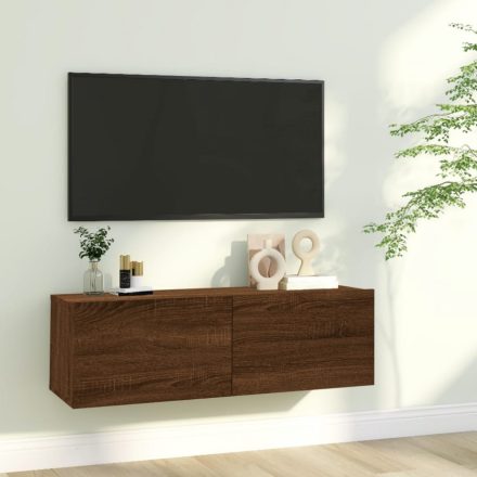 barna tölgyszínű szerelt fa fali TV-szekrény 100 x 30 x 30 cm