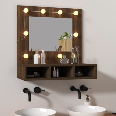 barna tölgy színű tükrös szekrény LED-ekkel 60 x 31,5 x 62 cm