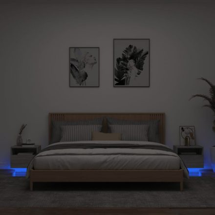 2 db szürke sonoma színű éjjeliszekrény LED-ekkel 40x39x37 cm