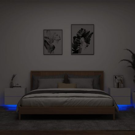 2 db fehér falra szerelhető éjjeliszekrény LED-világítással