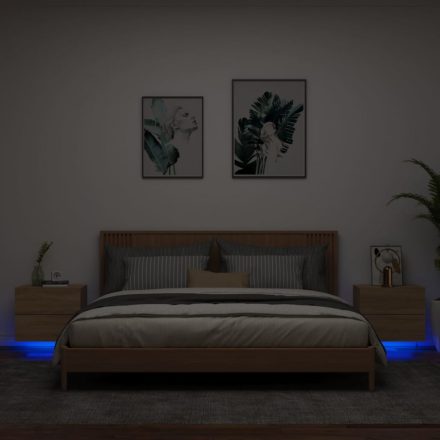 2 db sonoma tölgy színű fali éjjeli szekrény LED-világítással