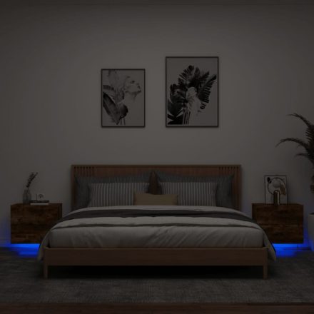2 db sonoma tölgy színű fali éjjeliszekrény LED-világítással