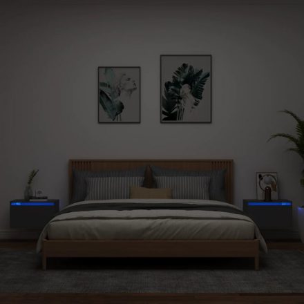 2 db fekete falra szerelhető éjjeliszekrény LED-világítással