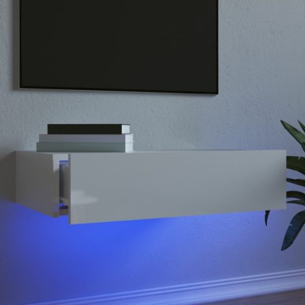 magasfényű fehér TV-szekrény LED-lámpákkal 60x35x15,5 cm