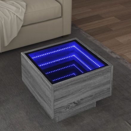 szürke sonoma színű szerelt fa kisasztal LED-del 40x40x30 cm