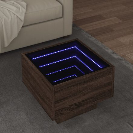 barna tölgy színű szerelt fa kisasztal LED-del 40 x 40 x 30 cm