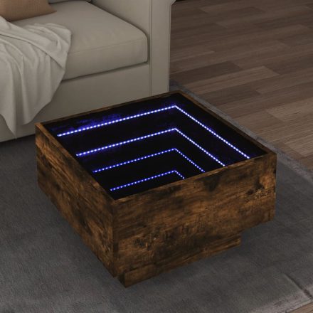 füstös tölgy szerelt fa dohányzóasztal LED-del 50 x 50 x 30 cm