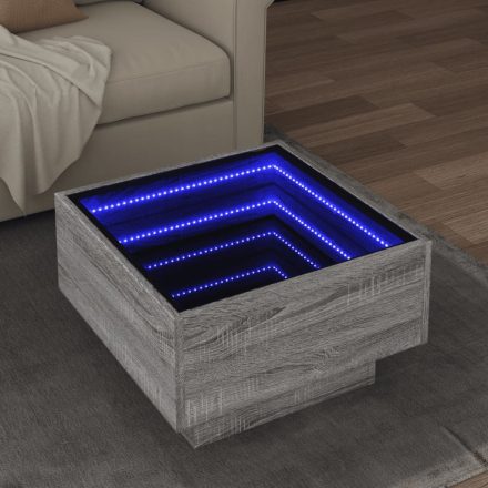 szürke sonoma szerelt fa dohányzóasztal LED-del 50 x 50 x 30 cm