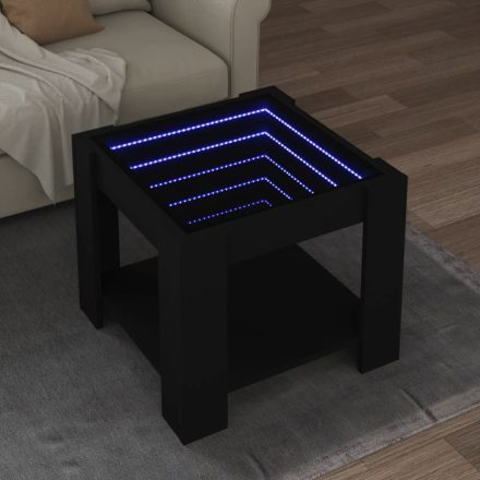 fekete szerelt fa dohányzóasztal LED-del 53 x 53 x 45 cm