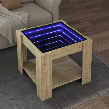 sonoma tölgy szerelt fa dohányzóasztal LED-del 53 x 53 x 45 cm