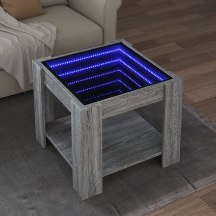 szürke sonoma szerelt fa dohányzóasztal LED-del 53 x 53 x 45 cm