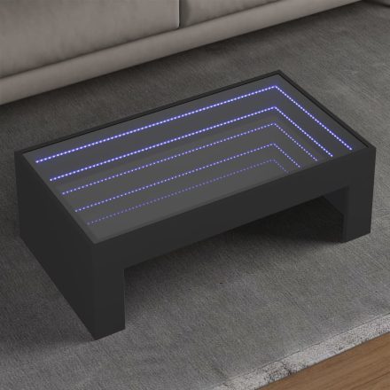 fekete végtelen hatású LED-es dohányzóasztal 90 x 50 x 30 cm