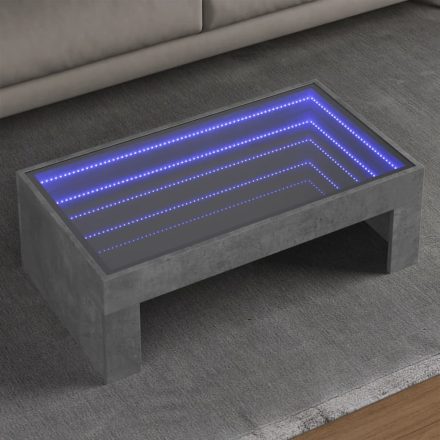 betonszürke végtelen hatású LED-es dohányzóasztal 90x50x30 cm