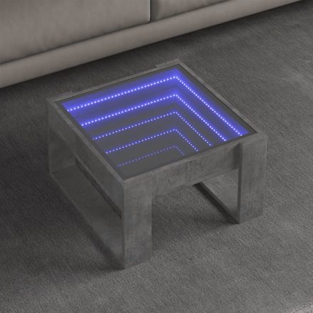 betonszürke végtelen hatású LED-es dohányzóasztal 50x53x30 cm