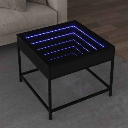 fekete végtelen hatású LED-es dohányzóasztal 50 x 50 x 41 cm